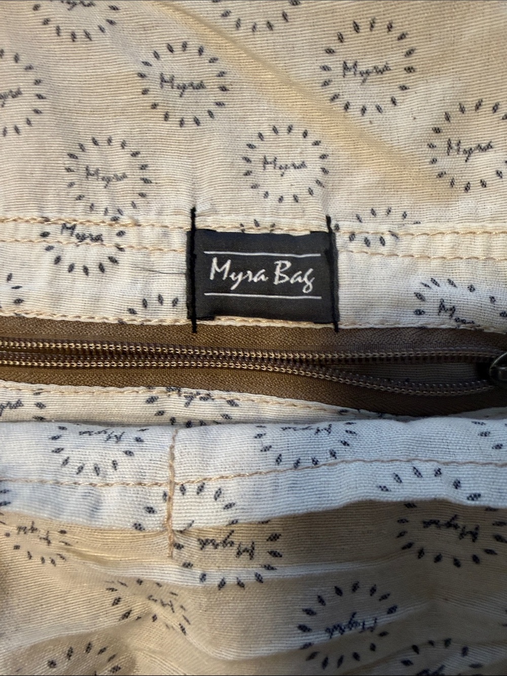 Myra Bag Brown Canvas Tote with Bicycle Print - Picture 2 of 7